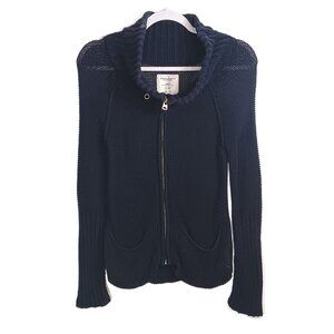 American Eagle Cable Knit Cardigan Womens XS Navy Blue Zip Mockneck Cozy Preppy